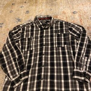 Harley Davidson Embroidered Flannel Long Sleeve Button Shirt MENS L Gray Black